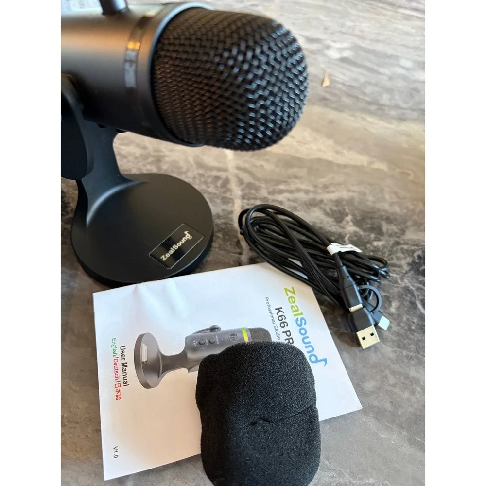 ZealSound K66 PRO Professional Studio USB Microphone Gradient RGB Stand Cables